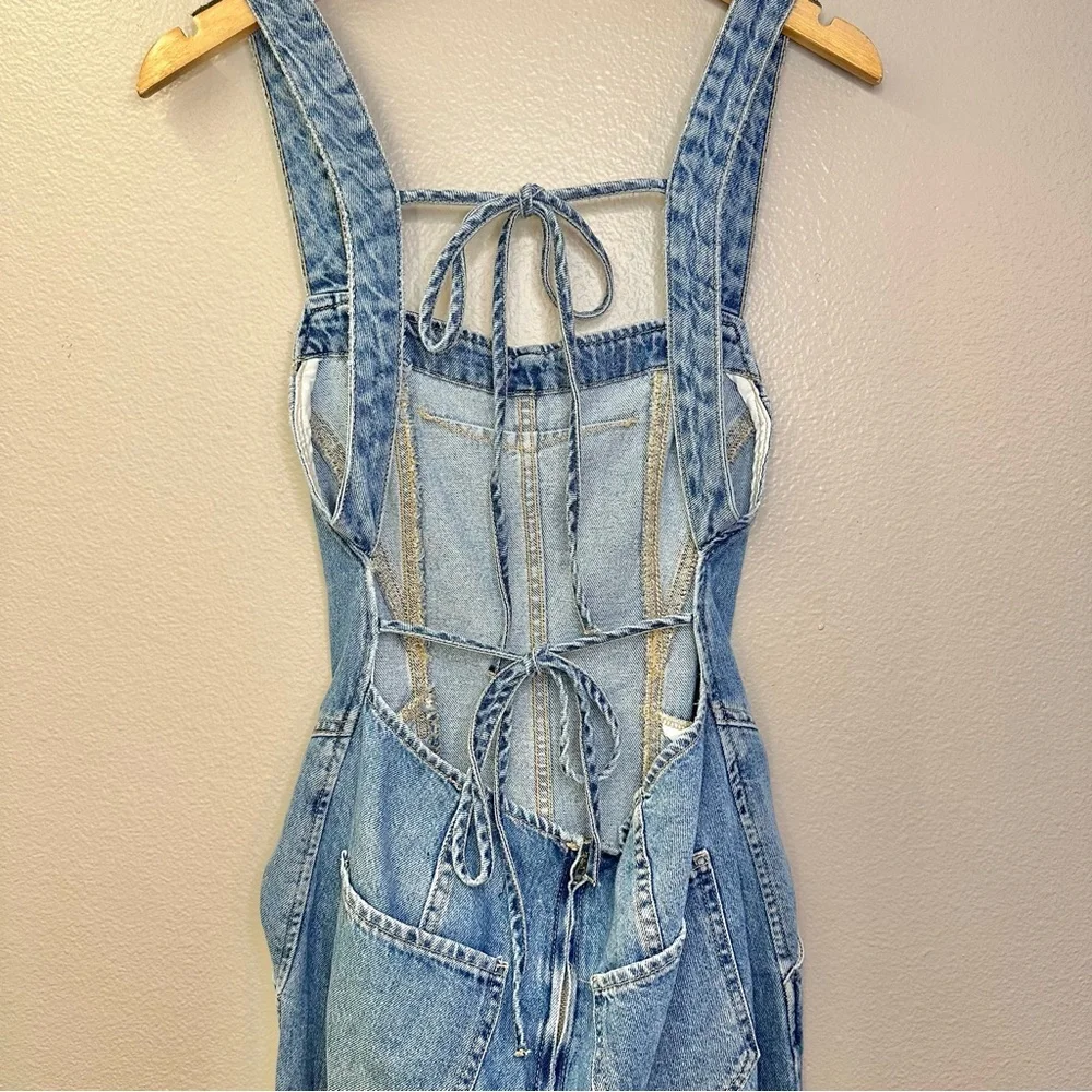 NEW Free People We The Free Kendra Orchid Blue Denim Jumpsuit - Picture 6 of 9